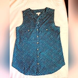 Croft & Barrow Womens Blue Designed Sleeveless Lightweight Button Up Top Size S